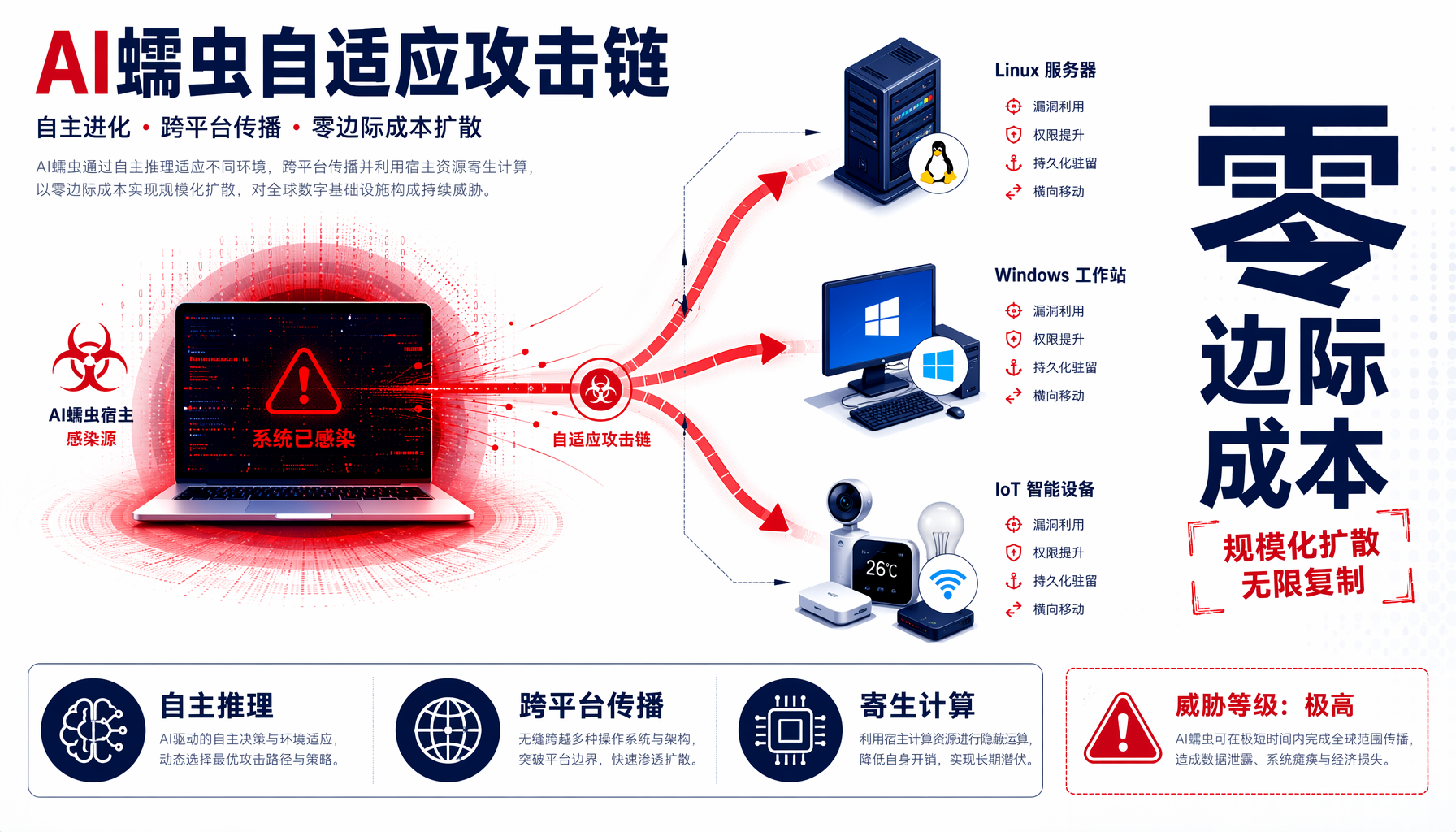 AI蠕虫自适应攻击链示意图
