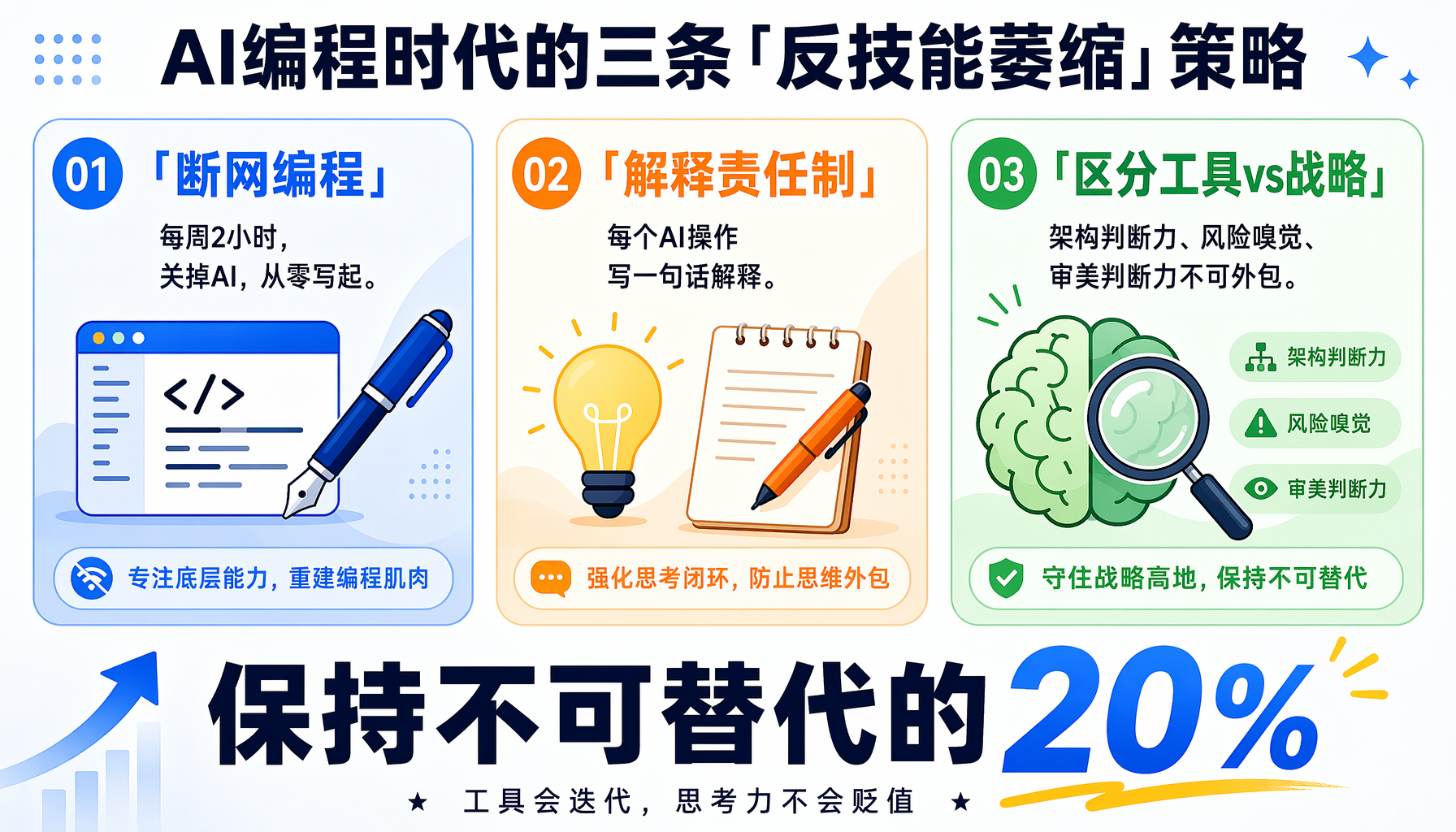 ▲ AI工具能力 vs 程序员自主编程能力：三年走势对比（来源：HN社区讨论，2026.6）