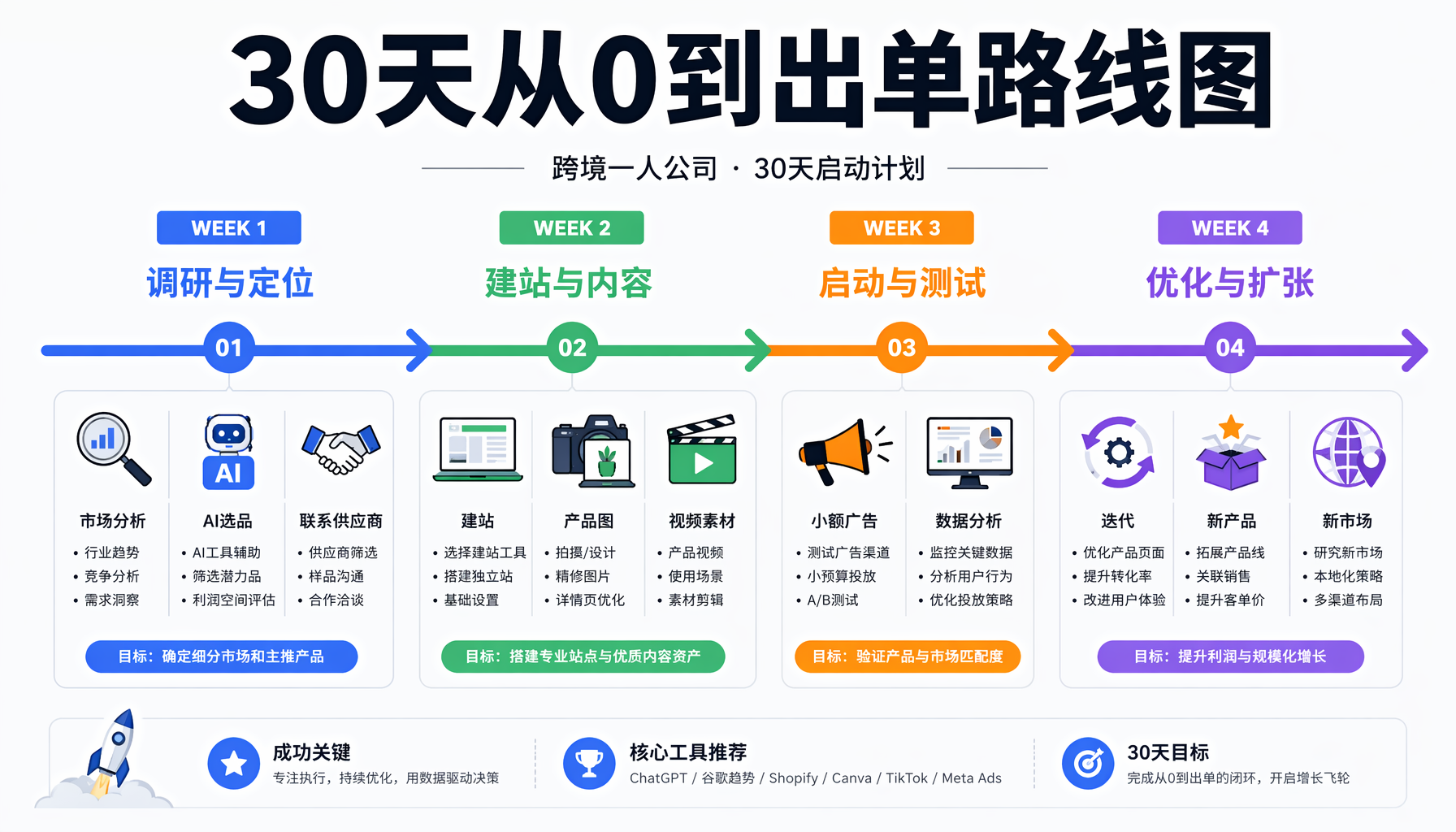30天从0到出单：跨境一人公司启动路线图