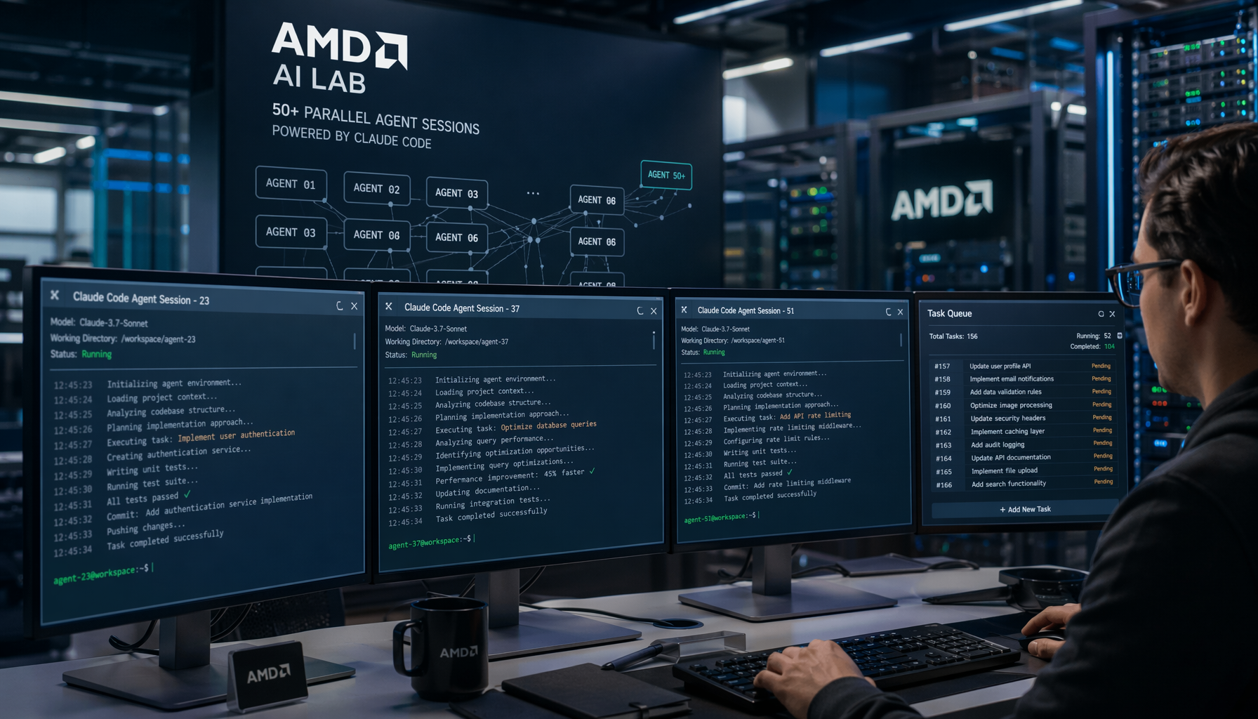 AMD AI实验室：开发者工作站同时运行50+个Claude Code会话，beads任务队列驱动并行Agent集群