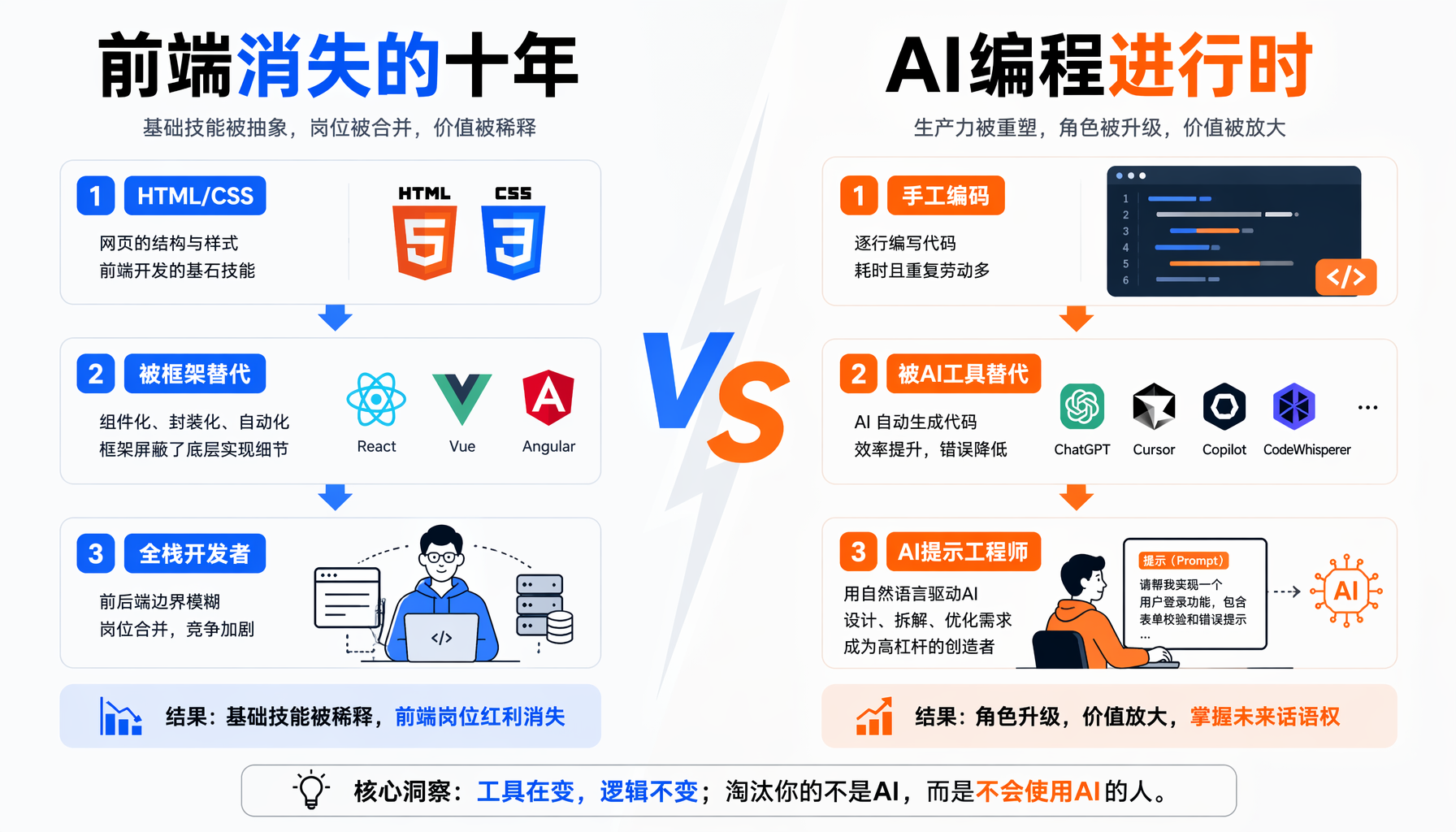 前端消失的十年 vs AI编程进行时：两次去技能化浪潮对比