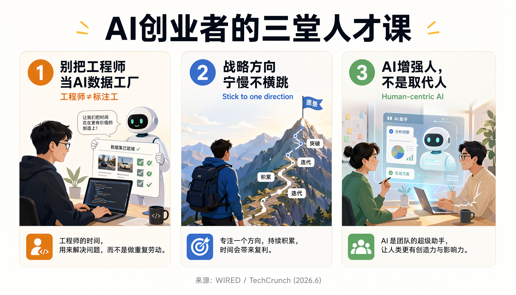 ▲ AI创业者的三堂人才课：别把工程师当数据工厂、战略不横跳、AI增强人而非取代人
