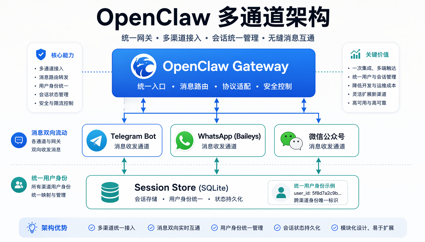 三通道接入流程：安装OpenClaw → 连接Telegram → 连接WhatsApp → 配置A